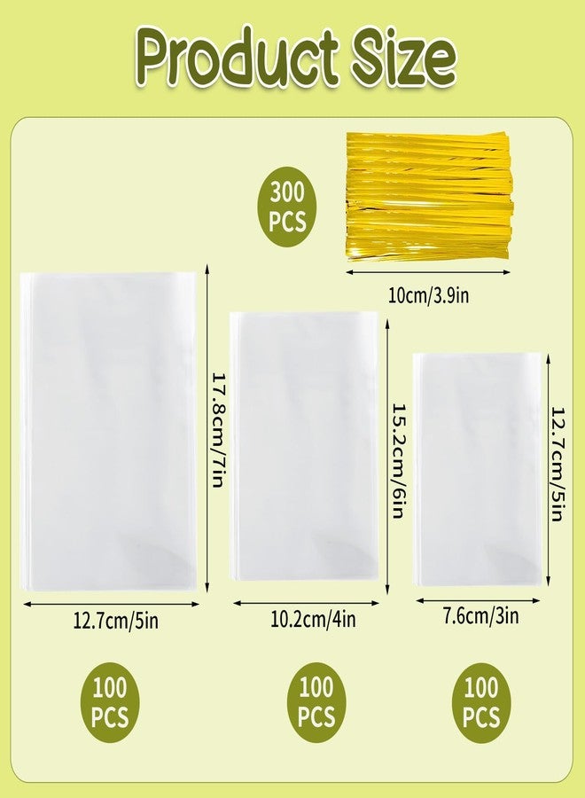 Augshy 300 Pcs Cellophane Treat Bags, 3 Sizes Clear Cellophane Bags with 300 Twist Ties for Gift Wrapping, Christmas Small Candy Bags, Cookies, Party Favors - Image 2